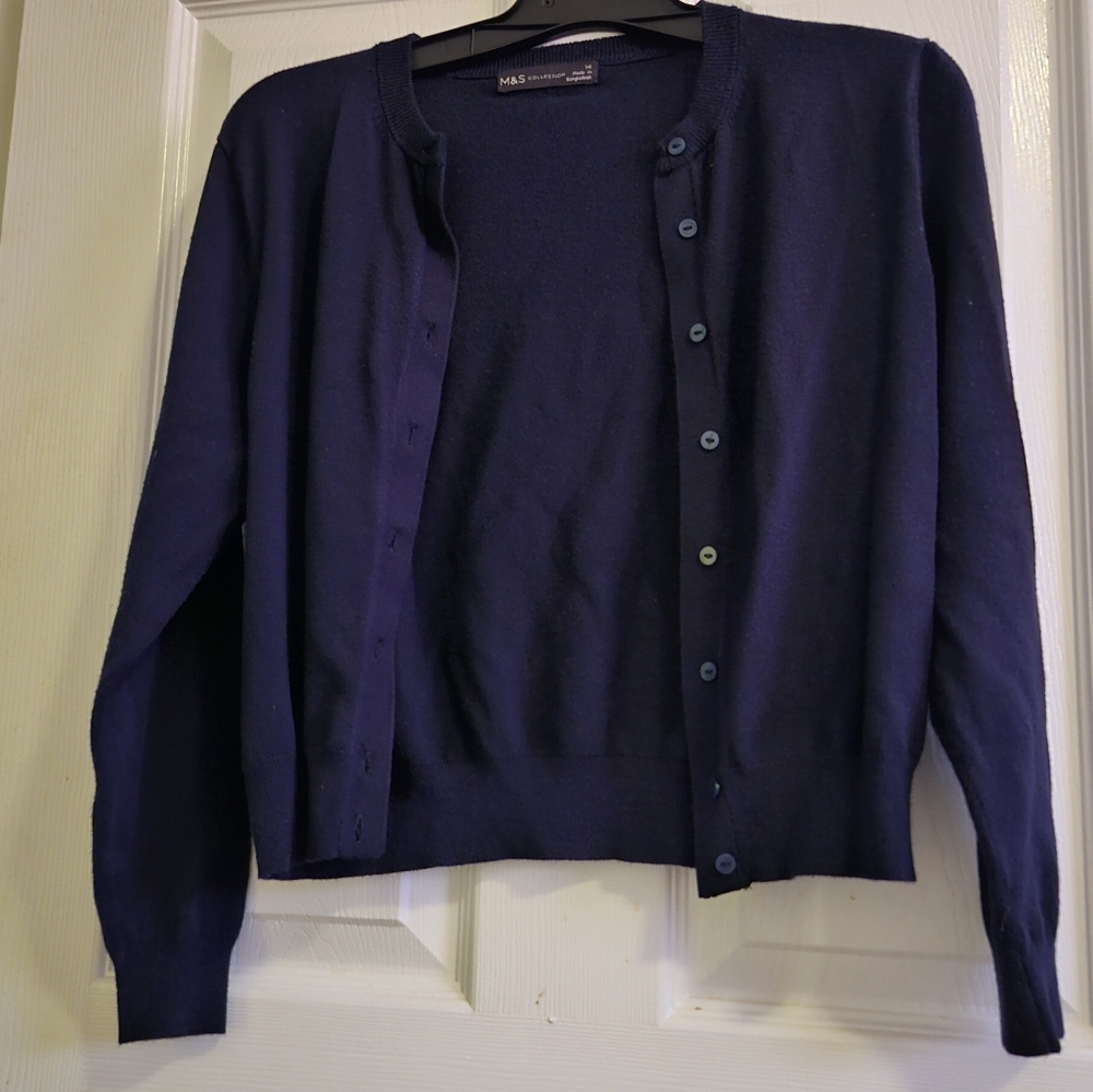 M& S Collection Navy Blue Crop Cardigan, size Small